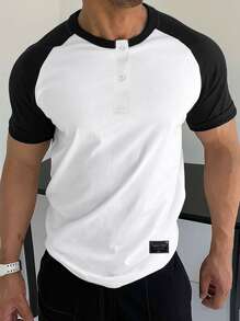 Manfinity Homme Men Colourblock Raglan Sleeve Patched Detail Tee - White - View 1