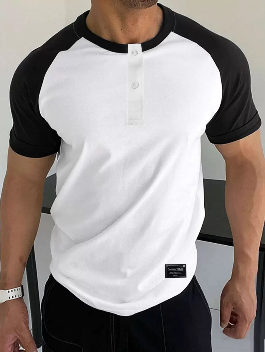 Manfinity Homme Men Colourblock Raglan Sleeve Patched Detail Tee - White - View 1