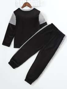 Chicos Conjunto de pijama con bordado de letra de color combinado de franela - Multicolor - Ver 2