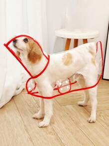 1pc Contrast Binding Pet Raincoat - Red - View 1