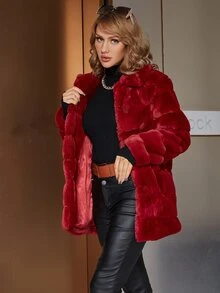 Eilly Bazar Open Front Fuzzy Coat - Red - View 5