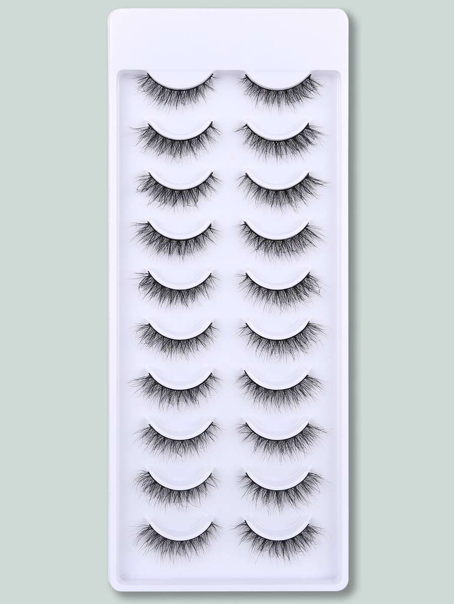 Pestañas postizas separadas, 10 pares de pestañas cortas de 13 mm con efecto desordenado y cruzado - Negro - Ver 1