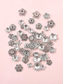 50 chiếc mũ hạt thiết kế hoa để làm đồ trang sức - Bạc - Xem 1