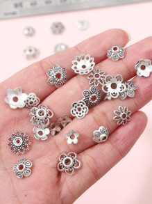 50 chiếc mũ hạt thiết kế hoa để làm đồ trang sức - Bạc - Xem 2