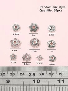 50 chiếc mũ hạt thiết kế hoa để làm đồ trang sức - Bạc - Xem 3
