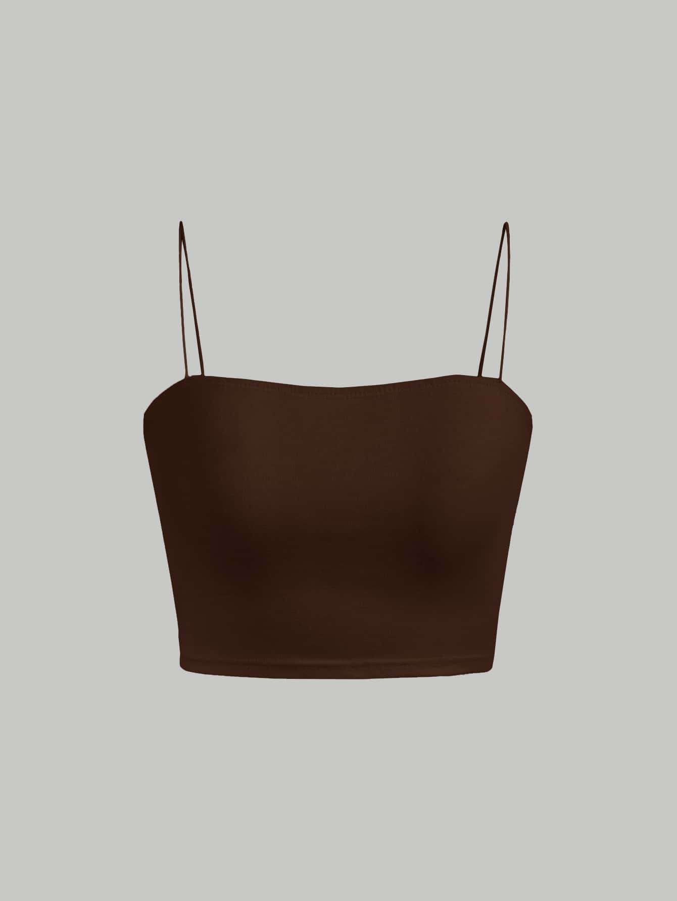 SHEIN MOD 素色吊帶短上衣 - 咖啡棕 - 查看 1