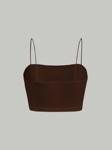 SHEIN MOD 素色吊帶短上衣 - 咖啡棕 - 查看 7