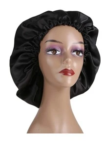 2pcs Satin Wig Sleeping Bonnet & Headband Set - Black - View 2