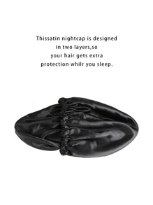 2pcs Satin Wig Sleeping Bonnet & Headband Set - Black - View 5