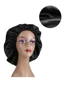 2pcs Satin Wig Sleeping Bonnet & Headband Set - Black - View 8