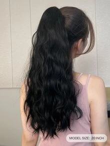 中等卷馬尾合成纖維接髮 - 黑色 - 查看 3