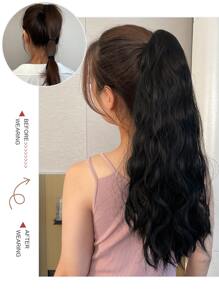 中等卷馬尾合成纖維接髮 - 黑色 - 查看 5
