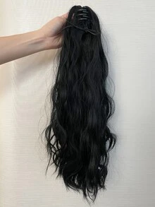 中等卷馬尾合成纖維接髮 - 黑色 - 查看 7