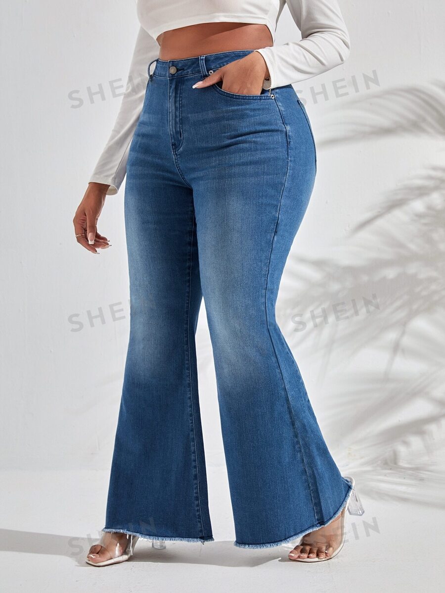SHEIN SXY Jeans de pierna amplia de talle alto ribete sin dobladillo