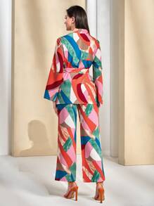 Modelyn Geo Print Belted Coat & Trousers - Multicolor - View 2