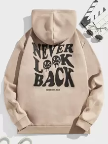 Manfinity VCAY 男士標語圖案抽繩連帽衫 - 卡其色 - 查看 1