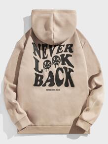 Manfinity VCAY 男士標語圖案抽繩連帽衫 - 卡其色 - 查看 3