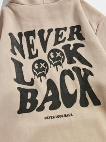 Manfinity VCAY 男士標語圖案抽繩連帽衫 - 卡其色 - 查看 5