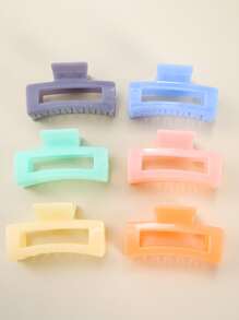 6pcs Square Design Hair Claw For Everyday Styling Suitable For Campus Dating Vacation Daily Travel - Multicolor - View 3