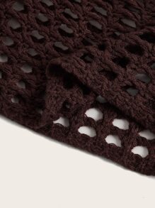 ROMWE Fairycore 夏季钩针镂空喇叭袖开放式针织毛衣，学校 - 咖啡棕 - 查看 3