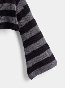 ROMWE Fairycore Striped Pattern Ripped Crop Sweater - Multicolor - View 3