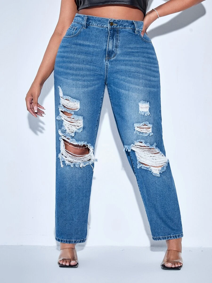 Jeans ajustados mom desgarro