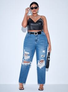 Jeans ajustados mom desgarro