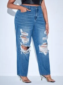 Jeans ajustados mom desgarro