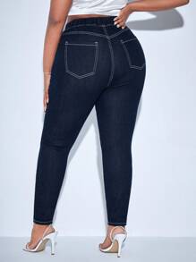 SHEIN SXY Plus High Waist Skinny Jeans - Dark Wash - View 2