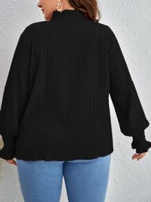SHEIN Frenchy Plus Frilled Neck Flounce Sleeve Blouse - Black - View 2