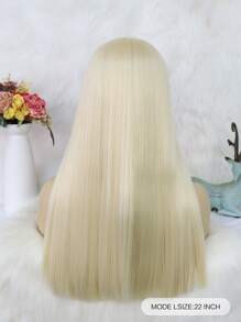 1pc Long Straight Synthetic Wig With Bangs & 1pc Wig Cap - Gold - View 2