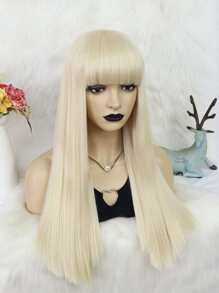 1pc Long Straight Synthetic Wig With Bangs & 1pc Wig Cap - Gold - View 4