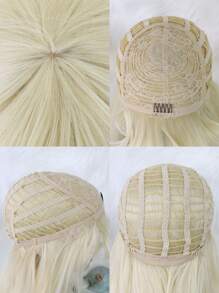 1pc Long Straight Synthetic Wig With Bangs & 1pc Wig Cap - Gold - View 6