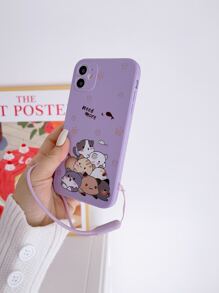 Cordones de teléfono móvil 1 pieza Funda de teléfono creativa con diseño de gato lindo con cuerda de suspensión lateral, borde recto y anti-caída, compatible con Samsung iPhone Redmi Compatible con iPhone 11, iPhone 13, iPhone 14 Pro Max - Morado - Ver 1
