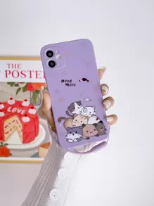 Cordones de teléfono móvil 1 pieza Funda de teléfono creativa con diseño de gato lindo con cuerda de suspensión lateral, borde recto y anti-caída, compatible con Samsung iPhone Redmi Compatible con iPhone 11, iPhone 13, iPhone 14 Pro Max - Morado - Ver 2