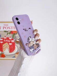 Cordones de teléfono móvil 1 pieza Funda de teléfono creativa con diseño de gato lindo con cuerda de suspensión lateral, borde recto y anti-caída, compatible con Samsung iPhone Redmi Compatible con iPhone 11, iPhone 13, iPhone 14 Pro Max - Morado - Ver 4