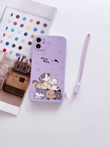 Cordones de teléfono móvil 1 pieza Funda de teléfono creativa con diseño de gato lindo con cuerda de suspensión lateral, borde recto y anti-caída, compatible con Samsung iPhone Redmi Compatible con iPhone 11, iPhone 13, iPhone 14 Pro Max - Morado - Ver 5