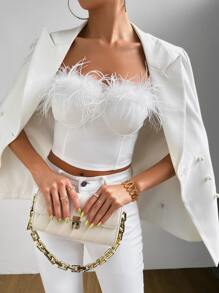 Rafferiza 1pc Fuzzy Trim Bustier Crop Tube Top - White - View 3