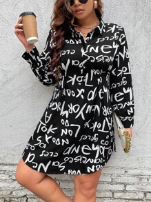 SHEIN LUNE 大碼字母圖案襯衫洋裝