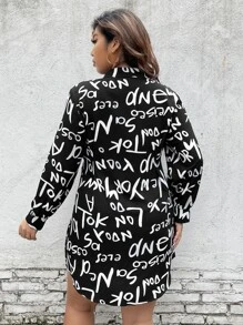 SHEIN LUNE 大碼字母圖案襯衫洋裝