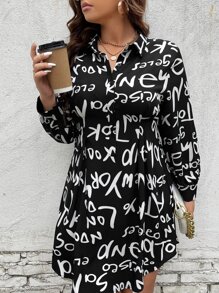 SHEIN LUNE 大碼字母圖案襯衫洋裝