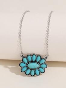 Vòng cổ hình bầu dục trang trí màu ngọc lam - Màu xanh lam - Xem 1