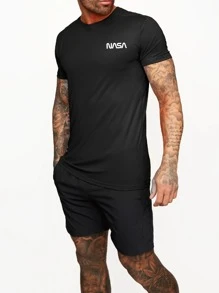 Manfinity Fitness Boyfriend Style Men Letter Graphic Sports Tee Workout Tops Basic T Shirt Graphic Boyfriend Style Men T Shirt Boyfriend Style Men Joggers - Black - View 3