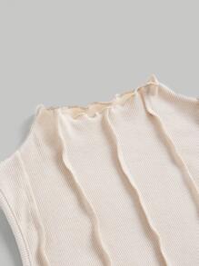 SHEIN MOD Lettuce Trim Mock Neck Tank Top - Beige - View 3