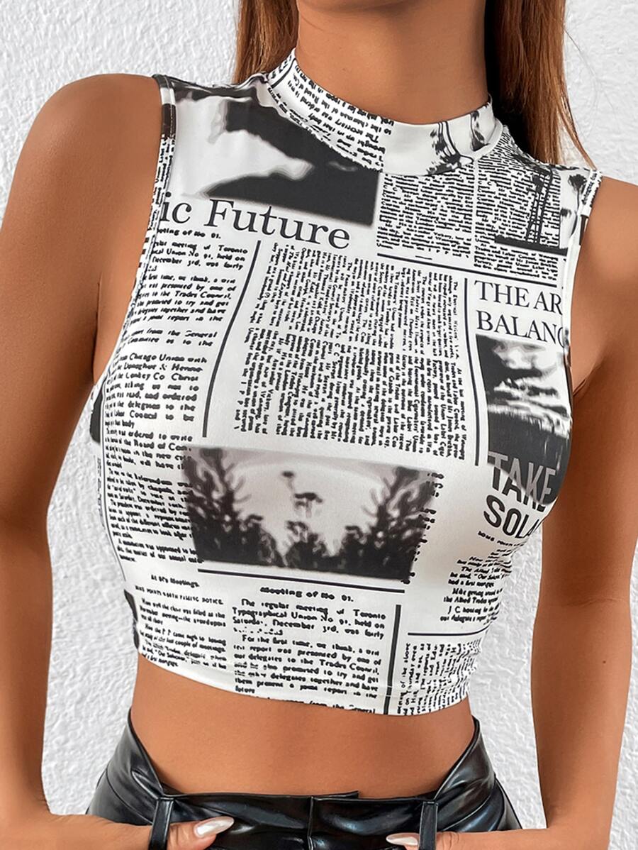 SHEIN EZwear Áo hai dây Slogan Giải trí - Đen và trắng - Xem 1