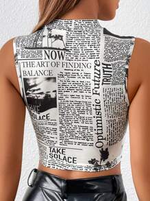 SHEIN EZwear Áo hai dây Slogan Giải trí - Đen và trắng - Xem 2