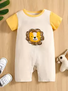 Baby Boy Cartoon Graphic Tee Romper - Apricot - View 1
