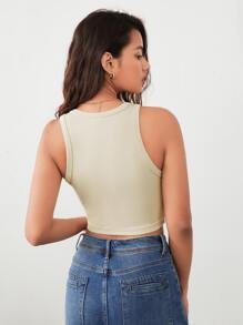 BizChic Solid Crop Tank Top Workwear - Krem - View 2