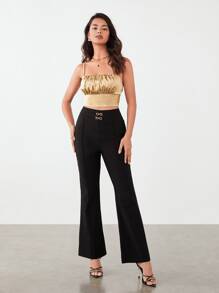 BizChic Ruched Bust Satin Crop Cami Top - Khaki - View 4