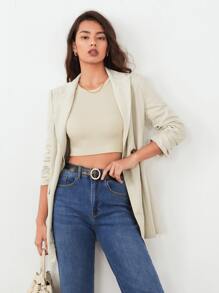 BizChic Solid Crop Tank Top Workwear - Krem - View 6